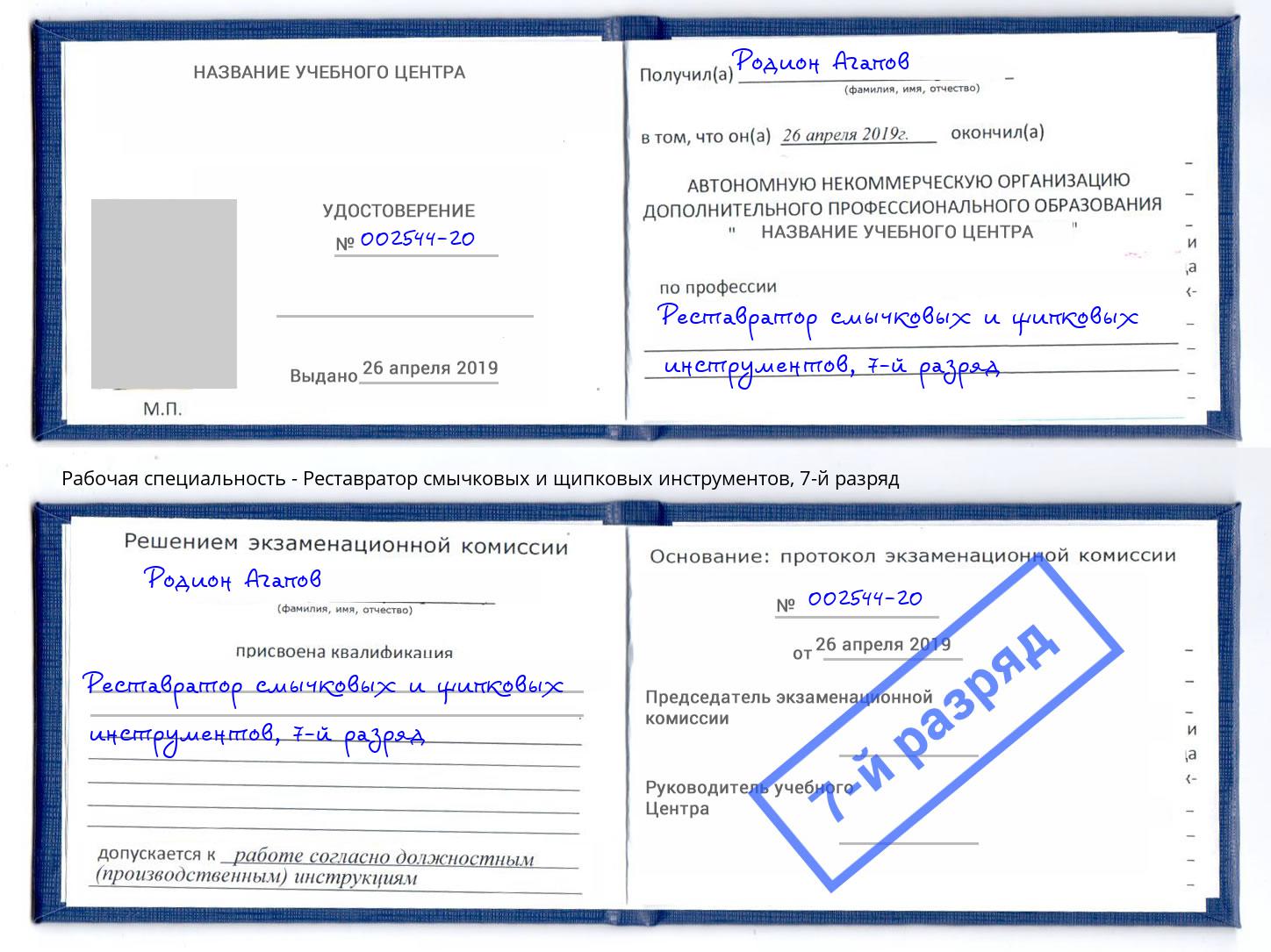 корочка 7-й разряд Реставратор смычковых и щипковых инструментов Нарткала