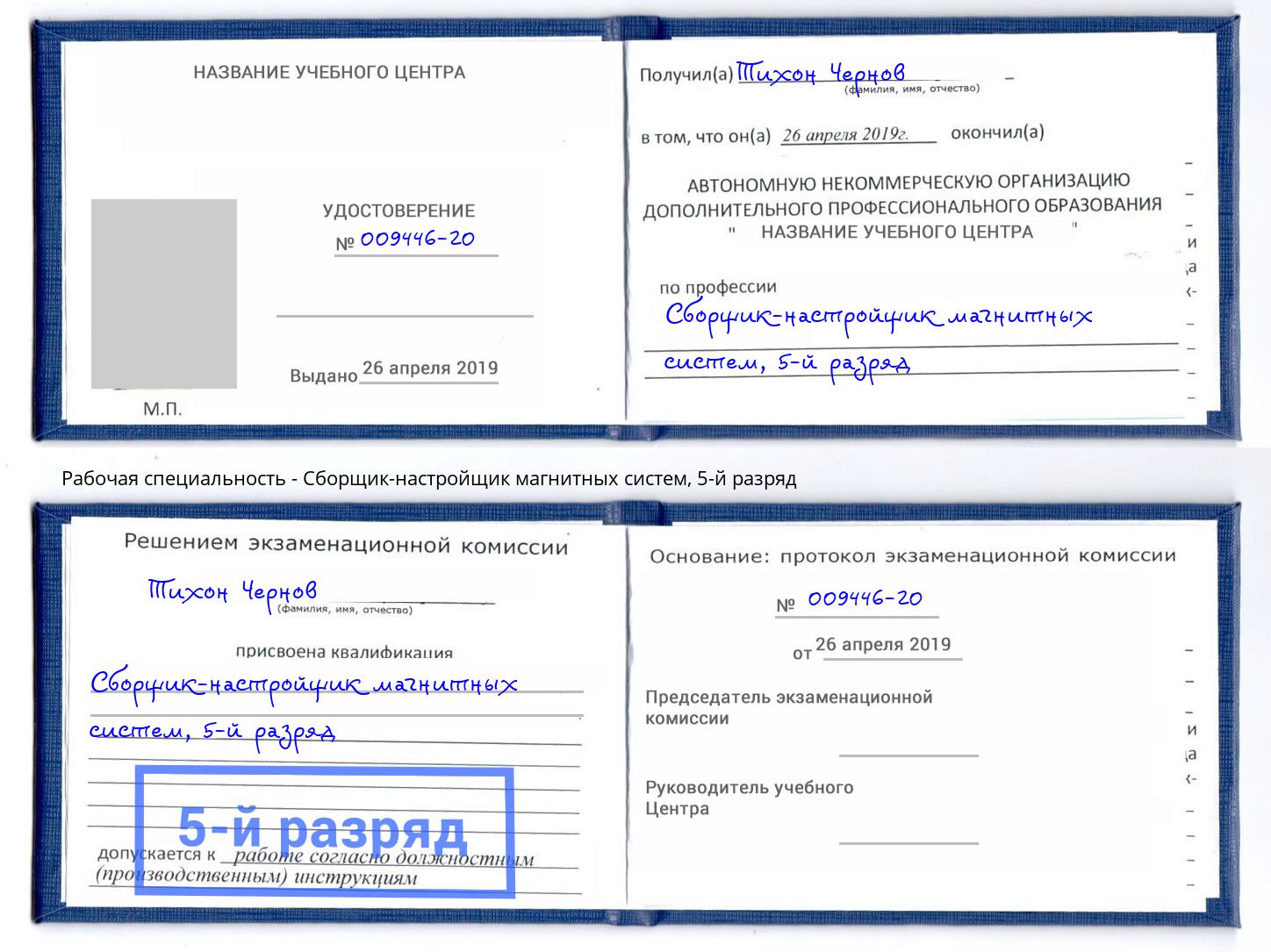 корочка 5-й разряд Сборщик-настройщик магнитных систем Нарткала