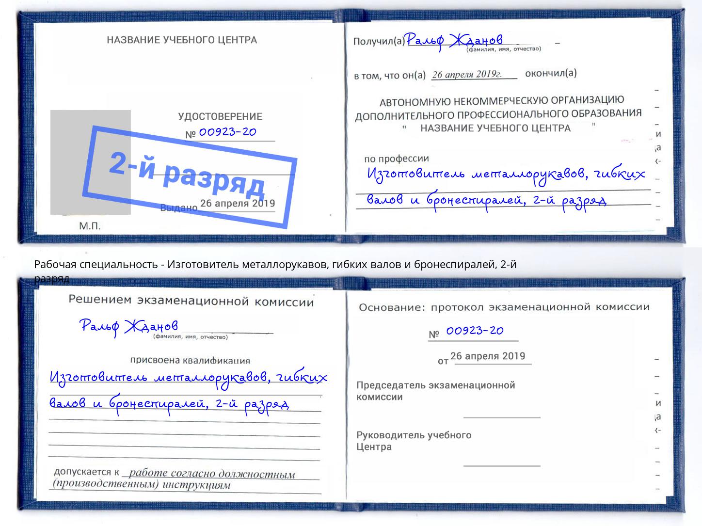 корочка 2-й разряд Изготовитель металлорукавов, гибких валов и бронеспиралей Нарткала